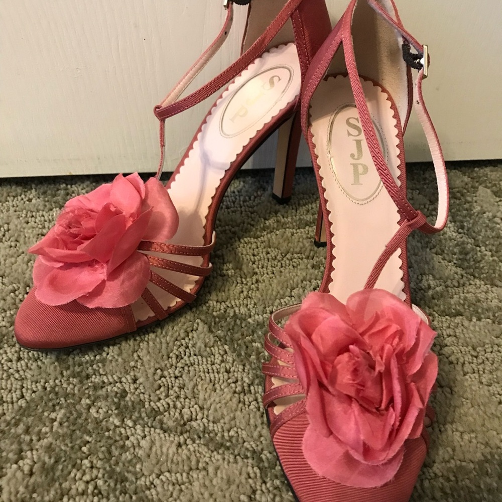 SJP Pink Heels with Floral Accent